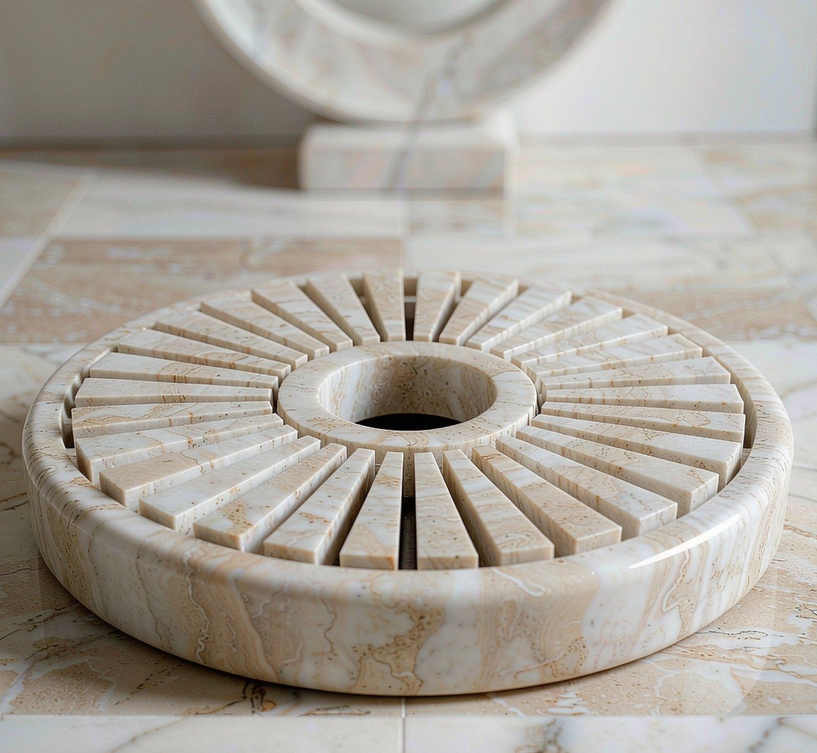 a waterjet-cut marble medallion with radial pattern 水刀拼花 高清石材鑒賞 - 香港恆生石材