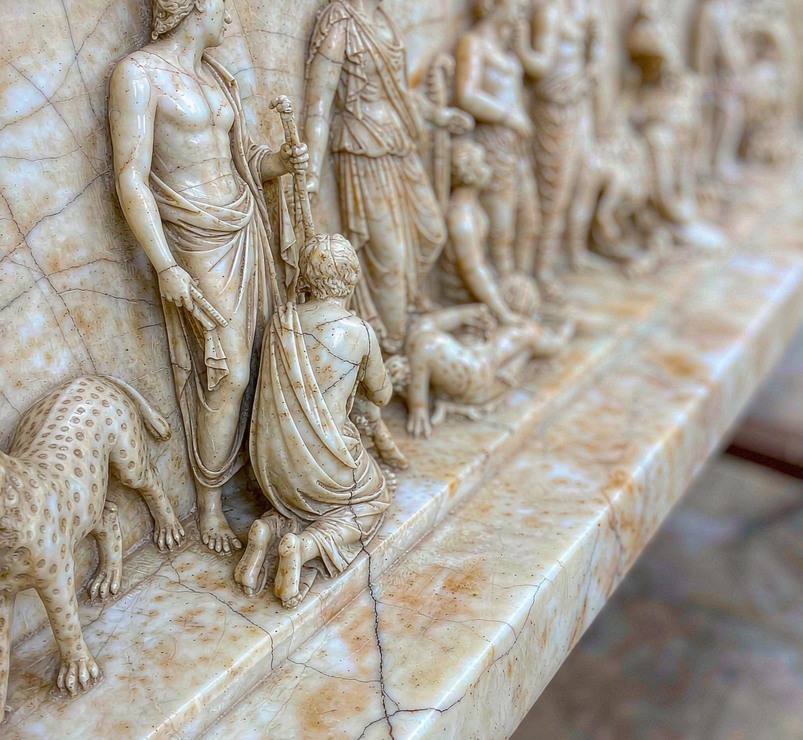 a bas-relief carved marble panel depicting a classical scene 古典浮雕板 高清石材鑒賞 - 香港恆生石材