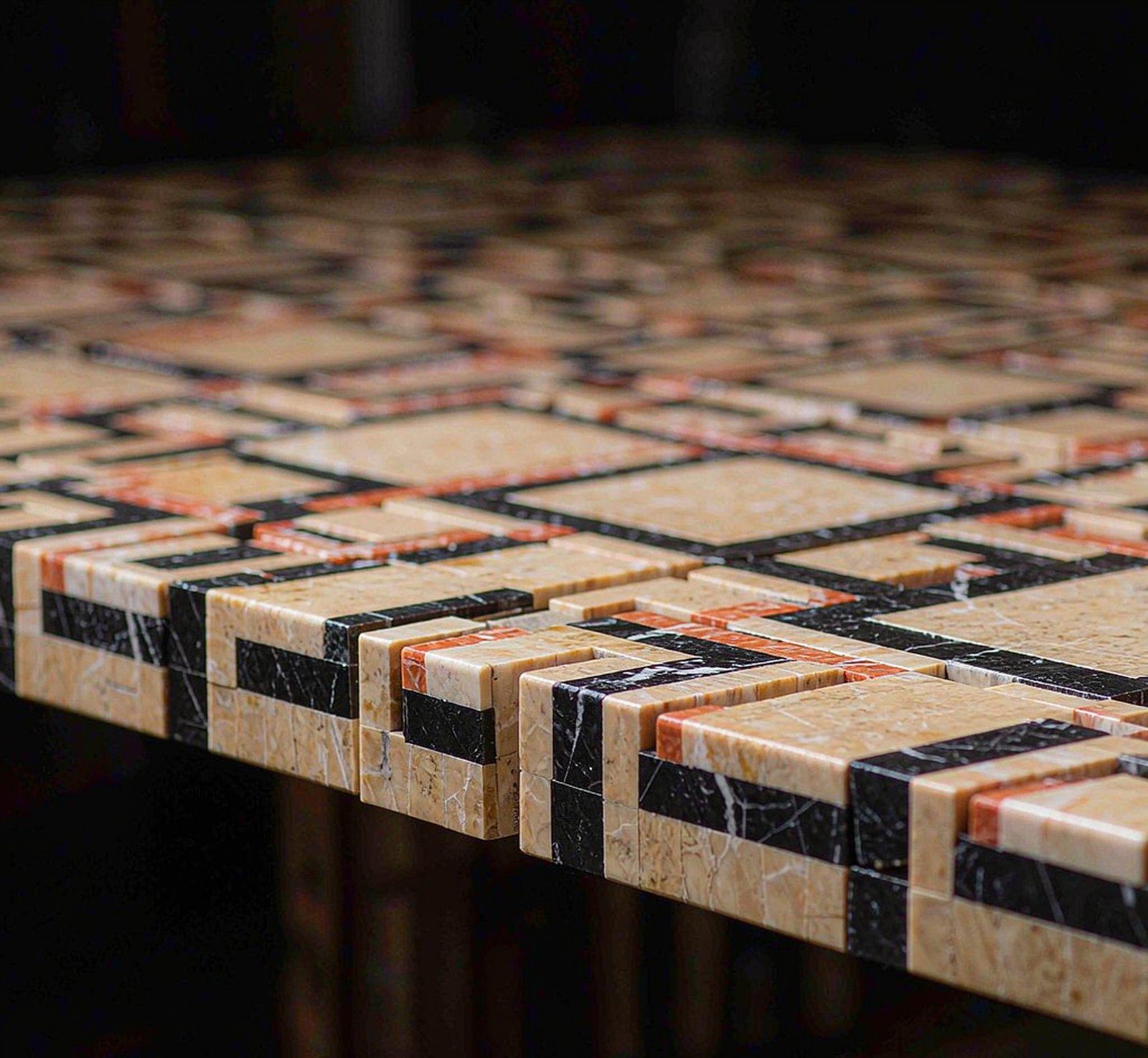 a mosaic-inlaid marble tabletop with geometric pattern 馬賽克鑲嵌檯面 高清石材鑒賞 - 香港恆生石材