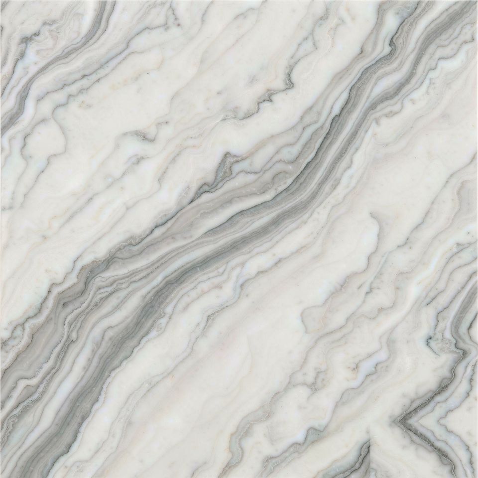 芭蕾白 Ballet White Marble 石材樣板圖，白色系，產地意大利，產地意大利，體積密度2.68 g/cm³，吸水率≤0.15%，莫氏硬度4，適用於牆身、檯面、洗手間、特色牆、大堂