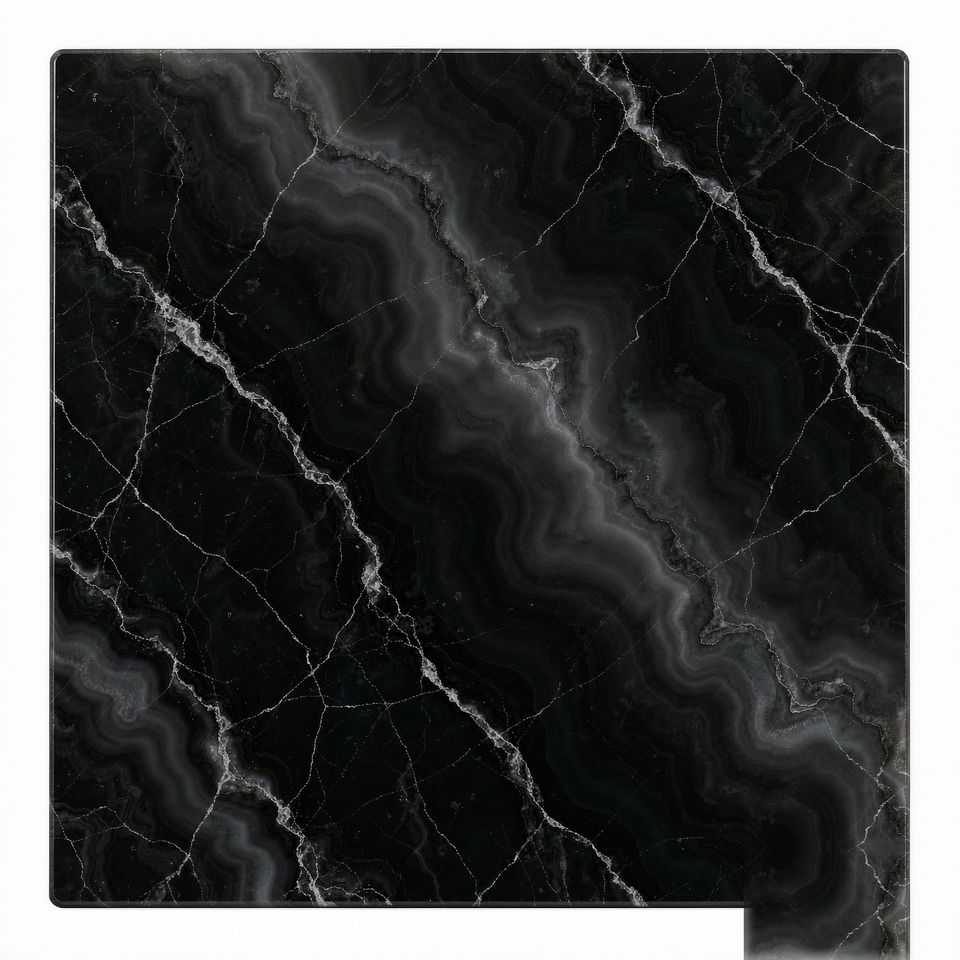 黑玉髓 Black Chalcedony Marble 石材樣板圖,黑色系,產地中國,產地中國,體積密度2.79 g/cm³,吸水率≤0.41%,莫氏硬度3,適用於地面、牆身、檯面、特色牆、大堂