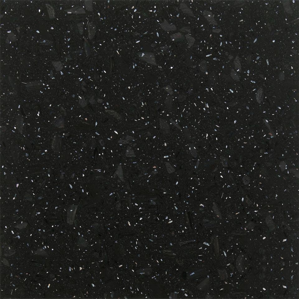 黑閃石 Black Flash Stone 石材樣板圖，黑色系，產地中國，產地中國，體積密度2.71 g/cm³，吸水率≤0.45%，莫氏硬度3，適用於地面、牆身、檯面、特色牆