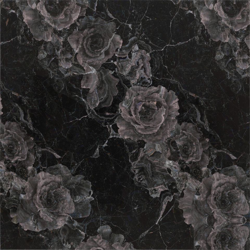 黑玫瑰 Black Rose Marble 石材樣板圖,黑色系,產地土耳其,產地土耳其,體積密度2.75 g/cm³,吸水率≤0.44%,莫氏硬度4,適用於地面、牆身、檯面、特色牆、客廳