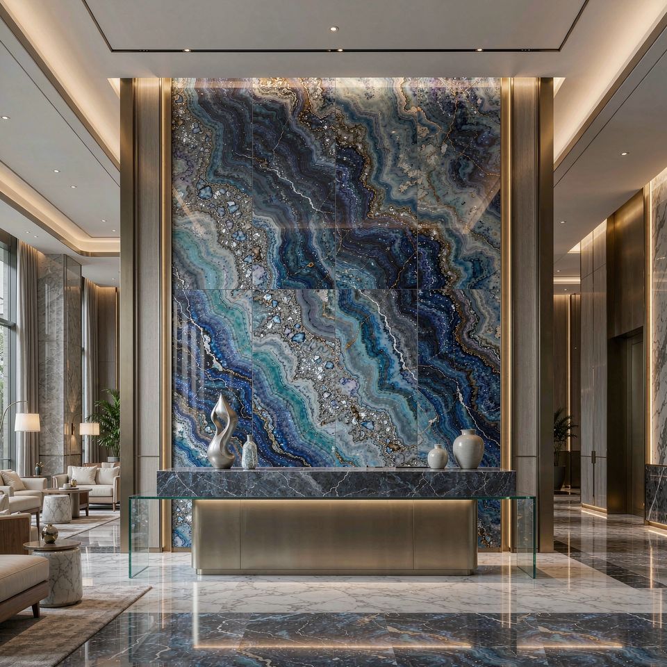 藍金沙 真實空間應用場景效果圖,完整呈現藍金沙的紋理與色澤