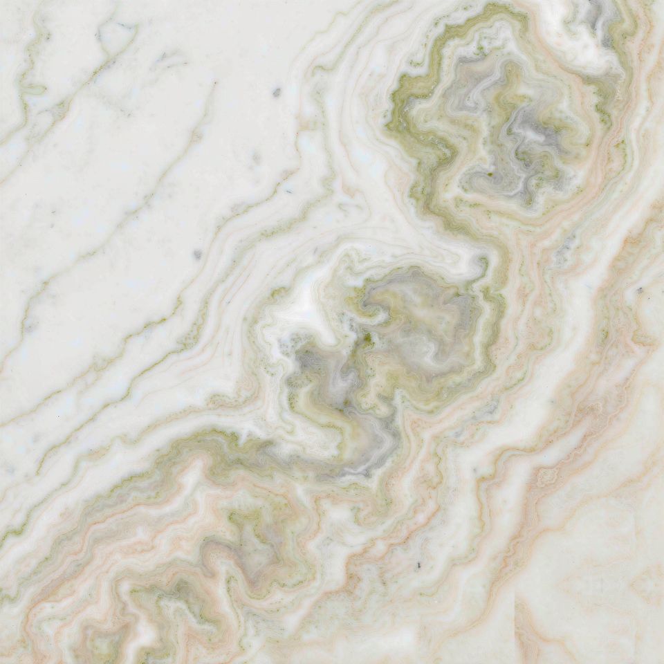 晨曦白 Dawn White Marble 石材樣板圖，白色系，產地土耳其，產地土耳其，體積密度2.76 g/cm³，吸水率≤0.32%，莫氏硬度3，適用於牆身、檯面、洗手間、客廳、地面