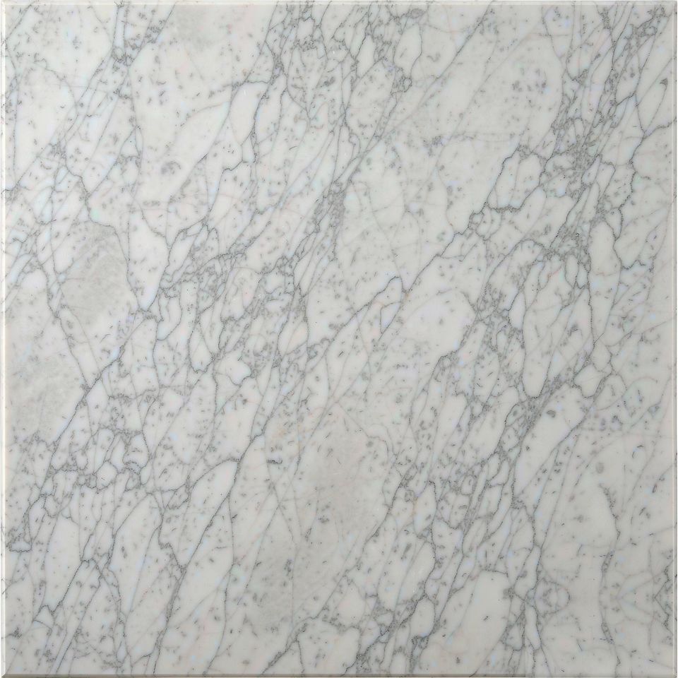 細花白 Fine Vein White Marble 石材樣板圖,白色系,產地意大利,產地意大利,體積密度2.74 g/cm³,吸水率≤0.44%,莫氏硬度3,適用於牆身、檯面、洗手間、特色牆、地面