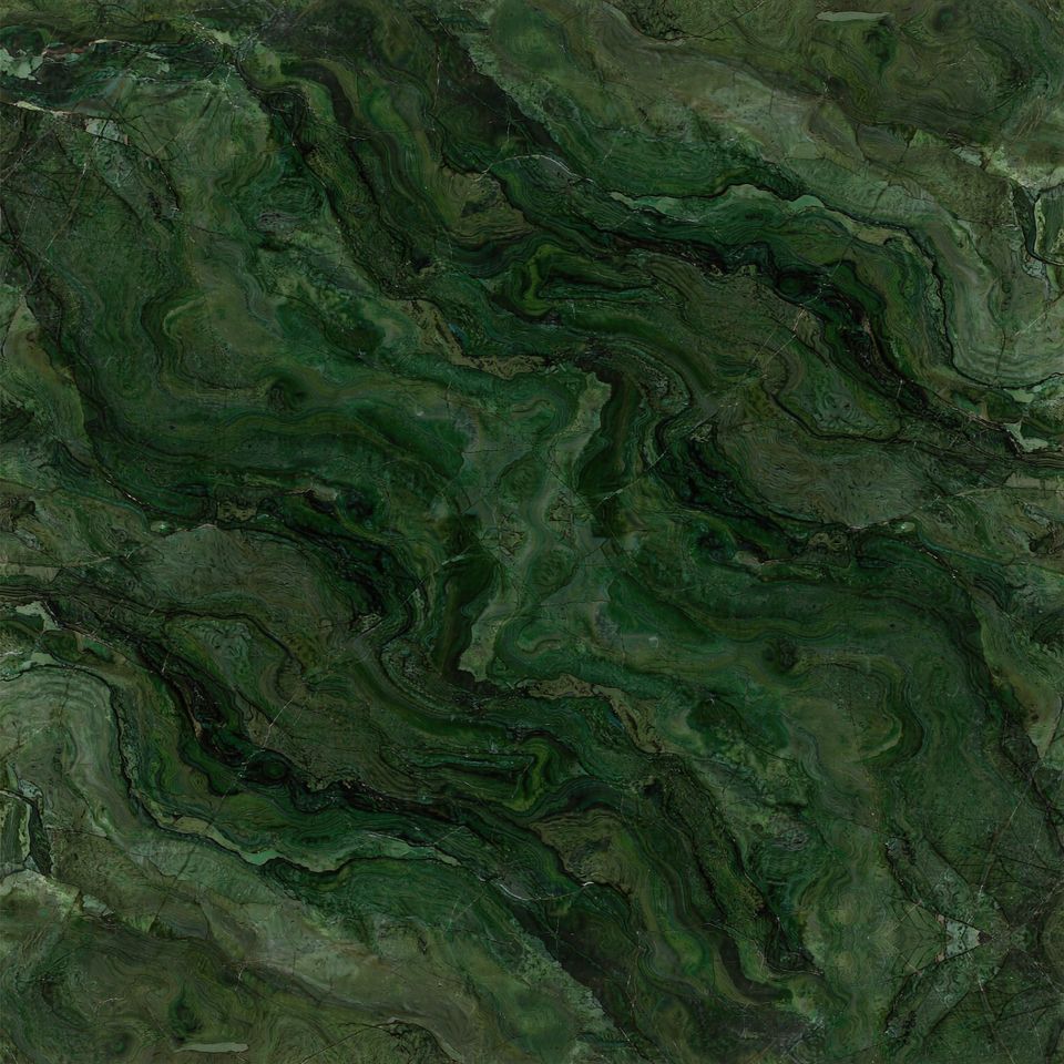 森林綠 Forest Green Marble 石材樣板圖，深綠系，產地印度，產地印度，體積密度2.71 g/cm³，吸水率≤0.16%，莫氏硬度4，適用於牆身、檯面、特色牆、大堂、地面