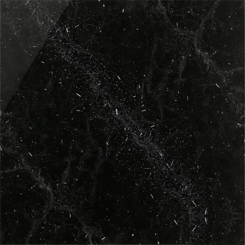 銀河黑 Galaxy Black Marble 石材樣板圖，黑色系，產地中國，產地中國，體積密度2.73 g/cm³，吸水率≤0.22%，莫氏硬度3，適用於地面、牆身、檯面、特色牆、大堂