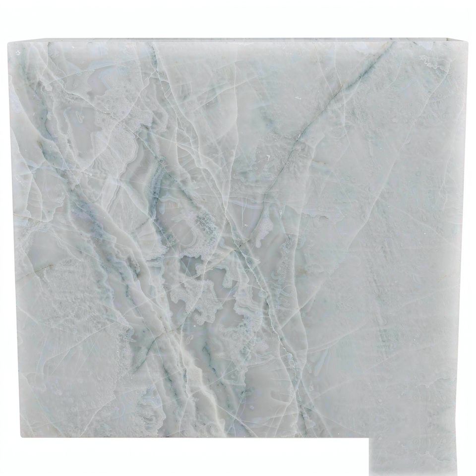 冰白玉 Ice White Jade Marble 石材樣板圖，白色系，產地中國，產地中國，體積密度2.74 g/cm³，吸水率≤0.49%，莫氏硬度4，適用於牆身、檯面、洗手間、特色牆、客廳