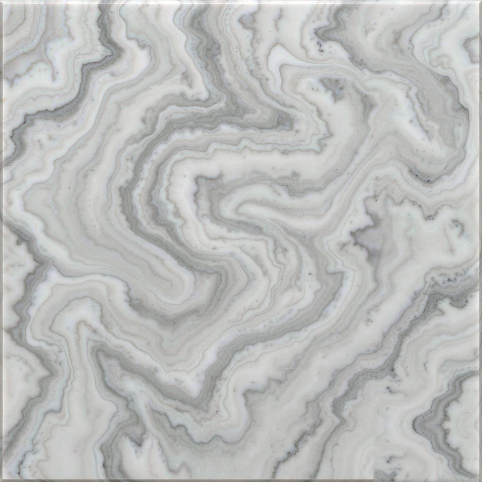 波光白 Ripple White Marble 石材樣板圖，白色系，產地中國，產地中國，體積密度2.70 g/cm³，吸水率≤0.37%，莫氏硬度3，適用於牆身、檯面、洗手間、特色牆、客廳