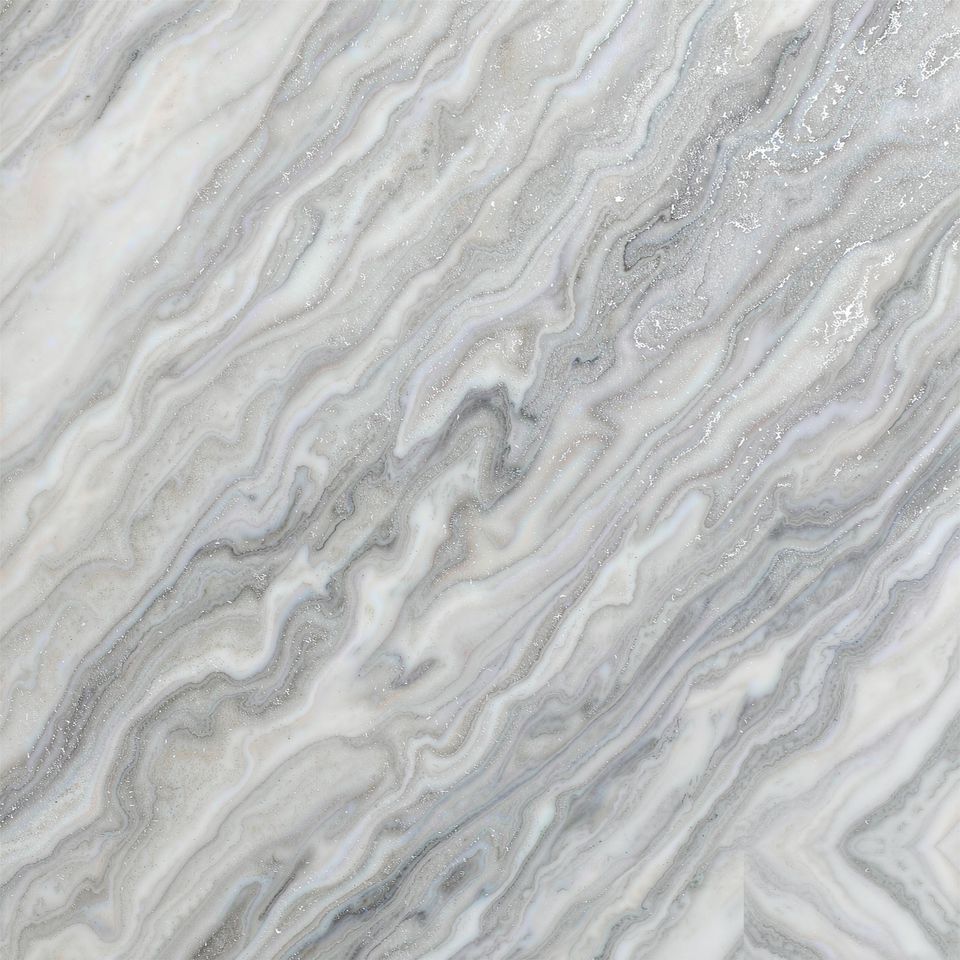 銀霜白 Silver Frost White Marble 石材樣板圖，白色系，產地土耳其，產地土耳其，體積密度2.79 g/cm³，吸水率≤0.45%，莫氏硬度4，適用於牆身、檯面、洗手間、特色牆、地面