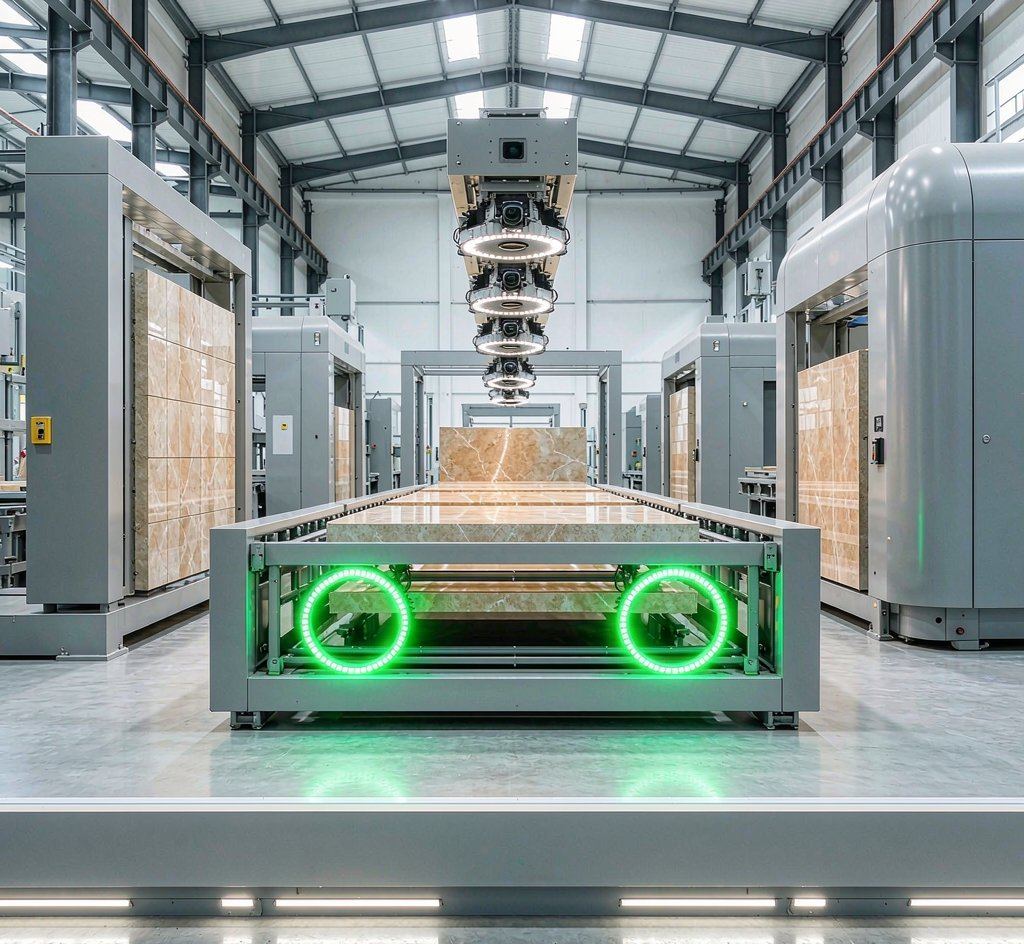an AI optical inspection station with LED rings AI光學檢測站 高清石材鑒賞 - 香港恆生石材