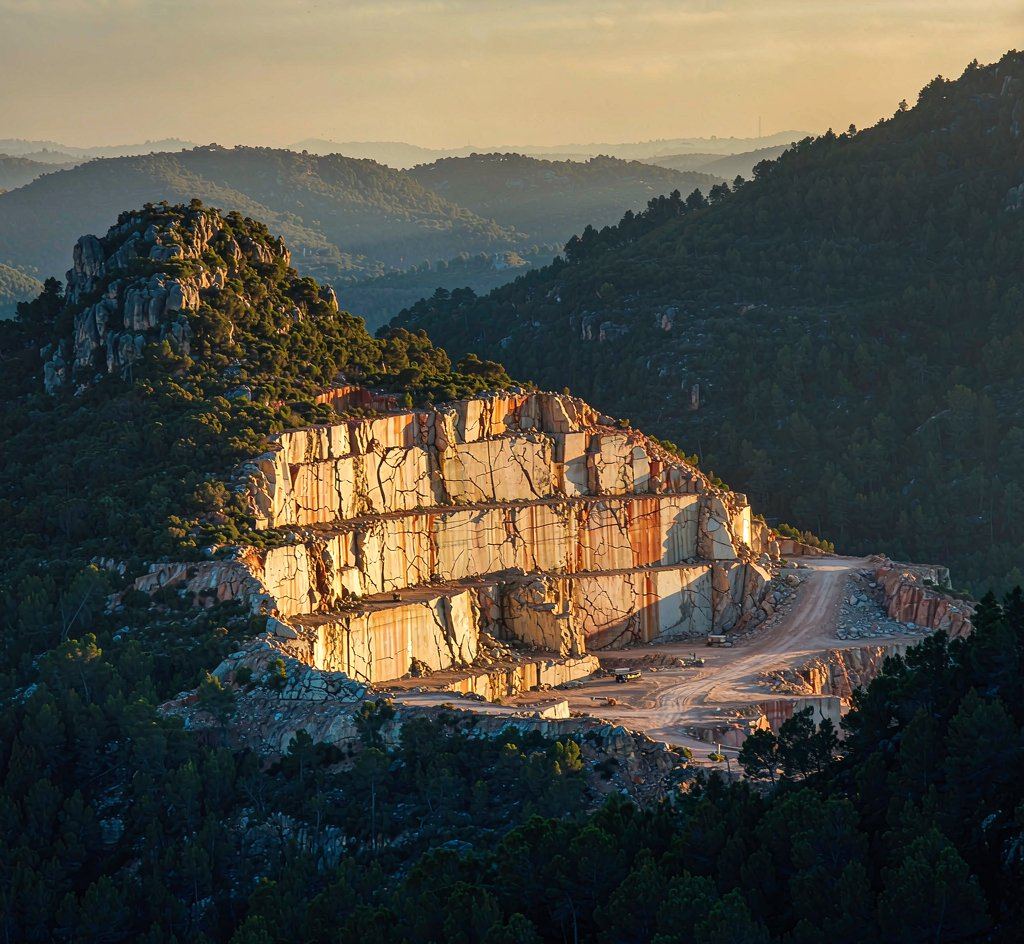 the Spanish Crema Marfil quarry on a Mediterranean hillside 西班牙克里米黃礦山 高清石材鑒賞 - 香港恆生石材