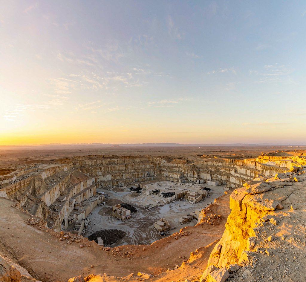 an Omani marble quarry on a desert ridge 阿曼沙漠礦山 高清石材鑒賞 - 香港恆生石材