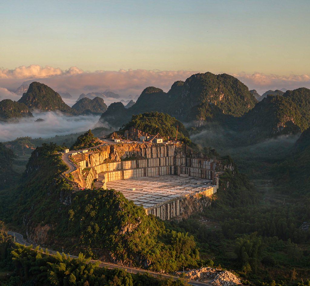a Vietnamese natural stone quarry in a limestone karst valley 越南喀斯特礦山 高清石材鑒賞 - 香港恆生石材