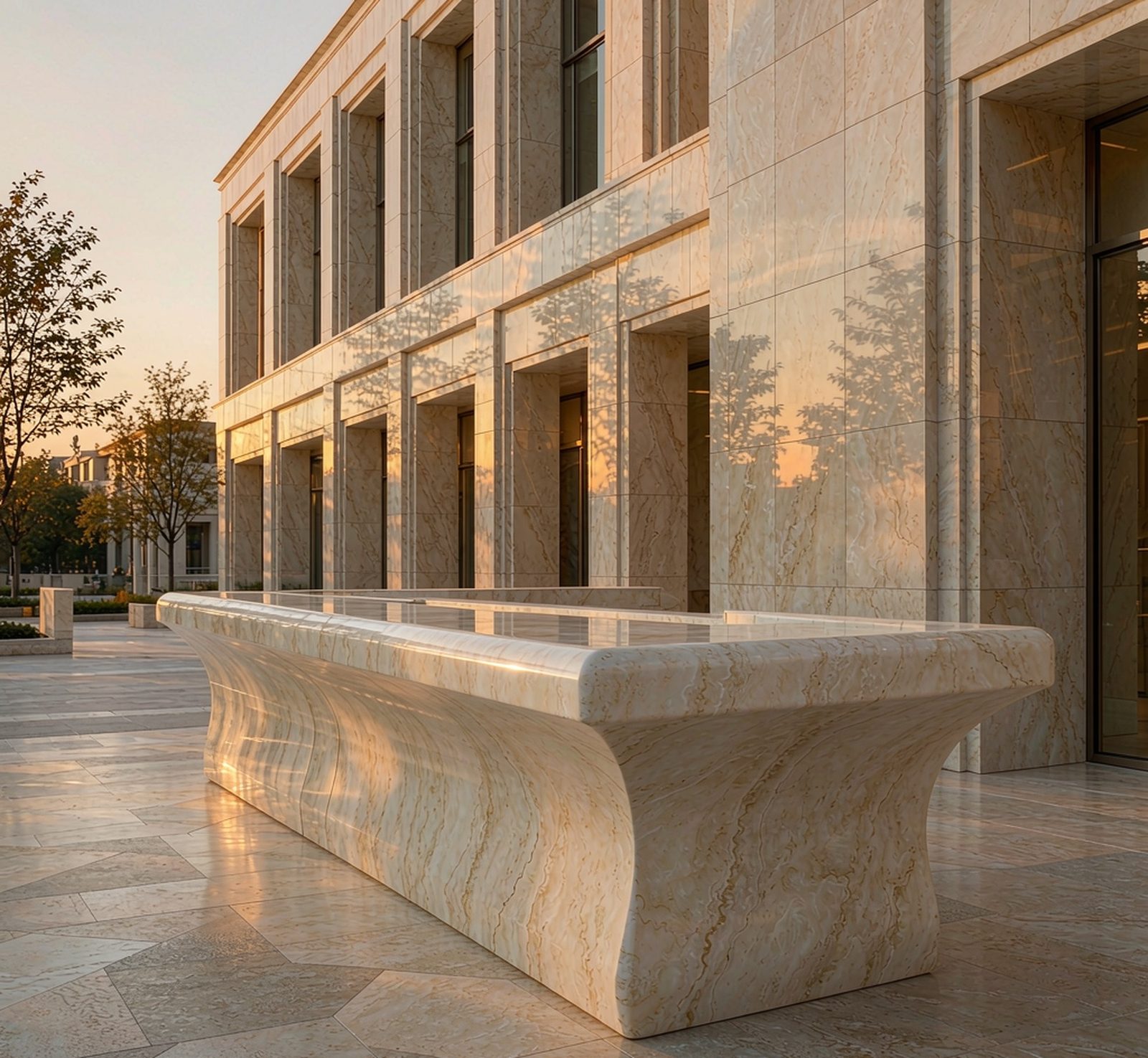 a museum reception counter carved from solid marble 博物館雲石接待台 高清石材鑒賞 - 香港恆生石材