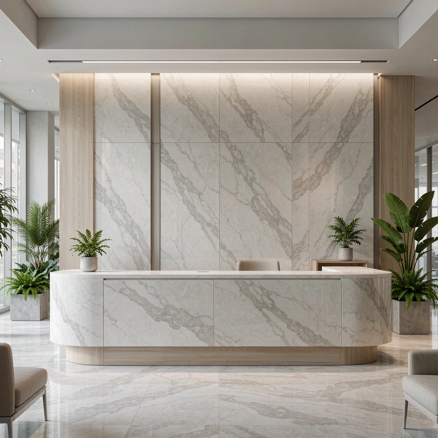 爵士白岩板辦公室大堂應用