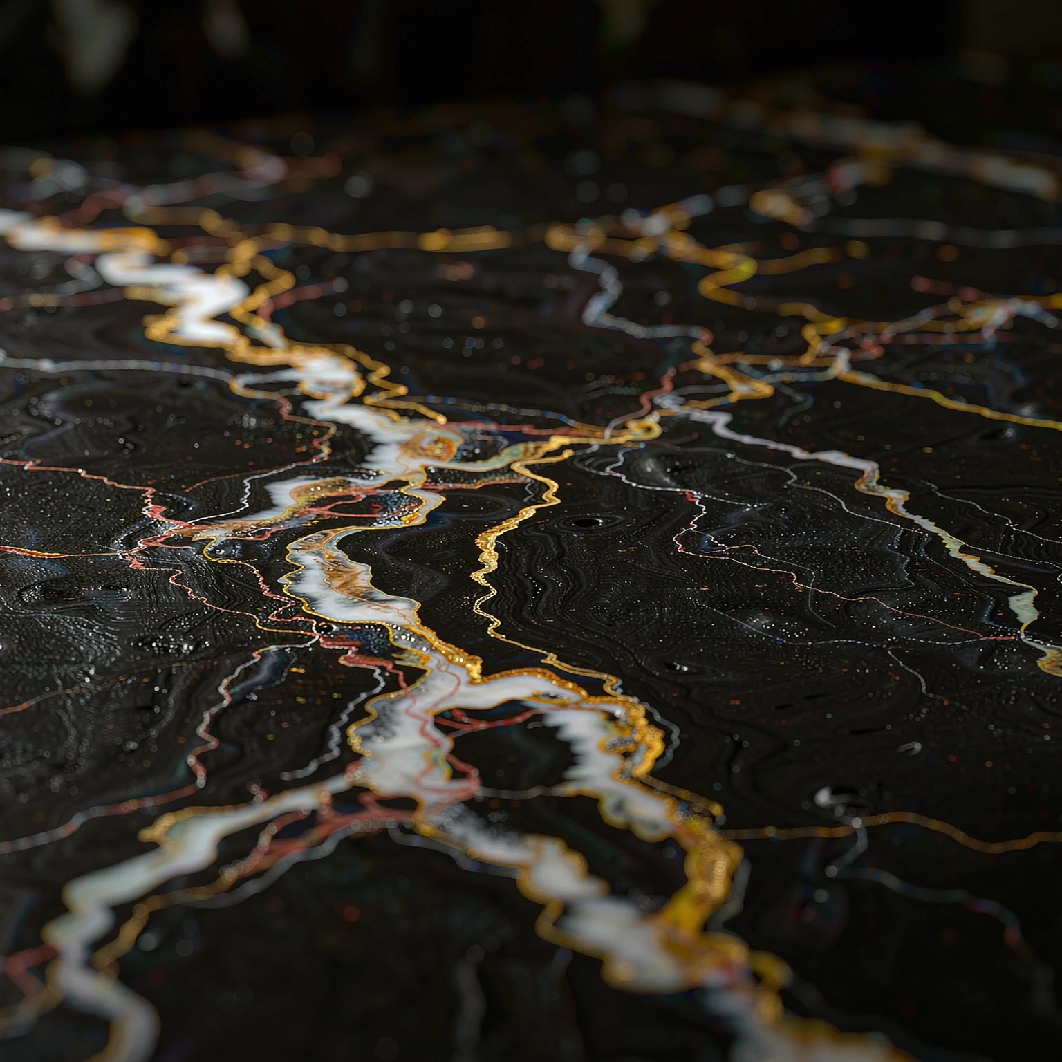 Close-up of the black ground with gold veining