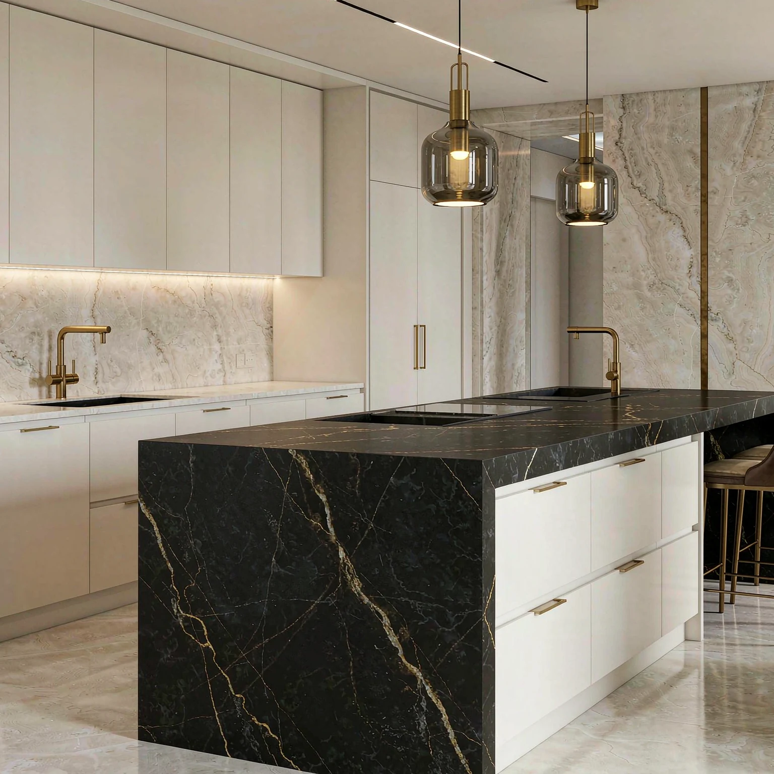 Laurent Black Gold on a kitchen island