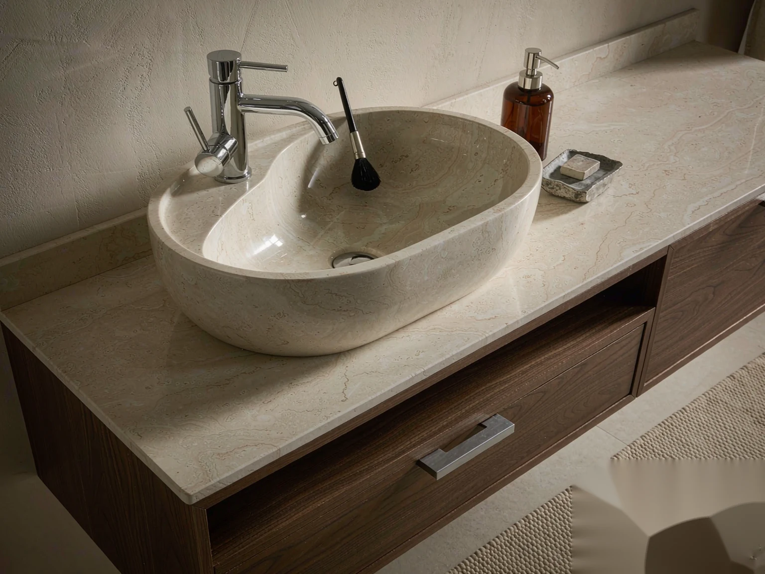 Sintered stone integrated bathroom vanity top